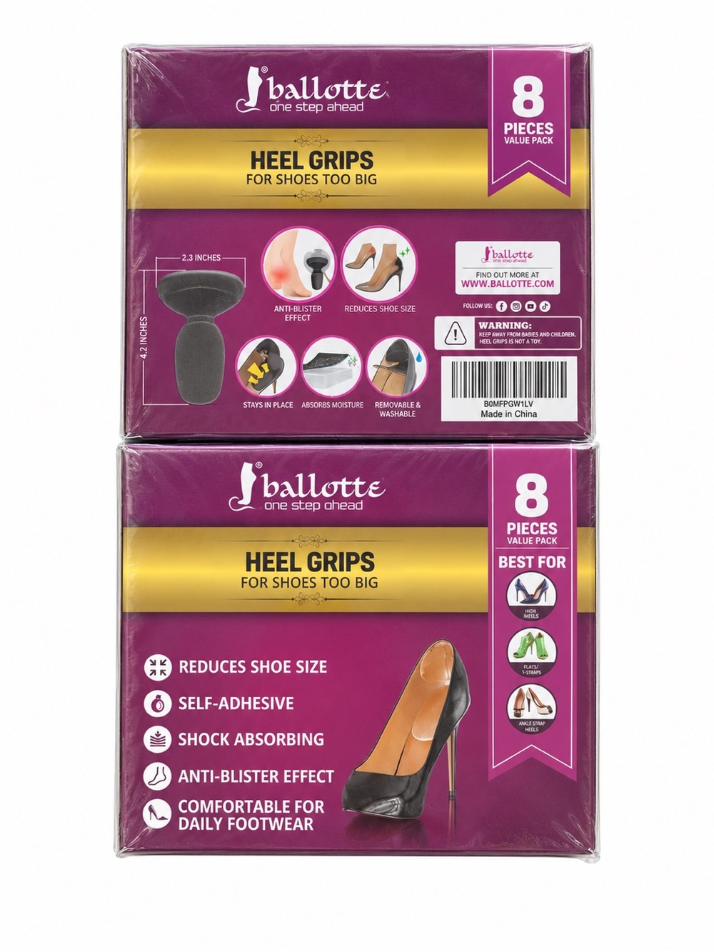 Ballotte Heel Grips for Shoes Too Big – 2 New Sealed Packs, 16 Pieces Total